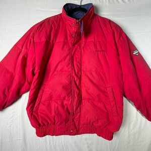 E LAND Duckdown Puffer Jacket Red Full Zip Collared Insulated Mens L